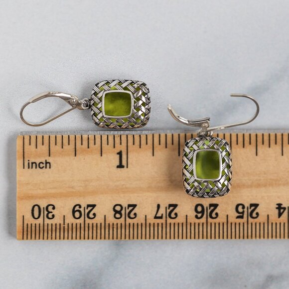 Recycled Early 1900s Olive Green Wine Bottle Vintage Quilted Square Earrings - Picture 6 of 6